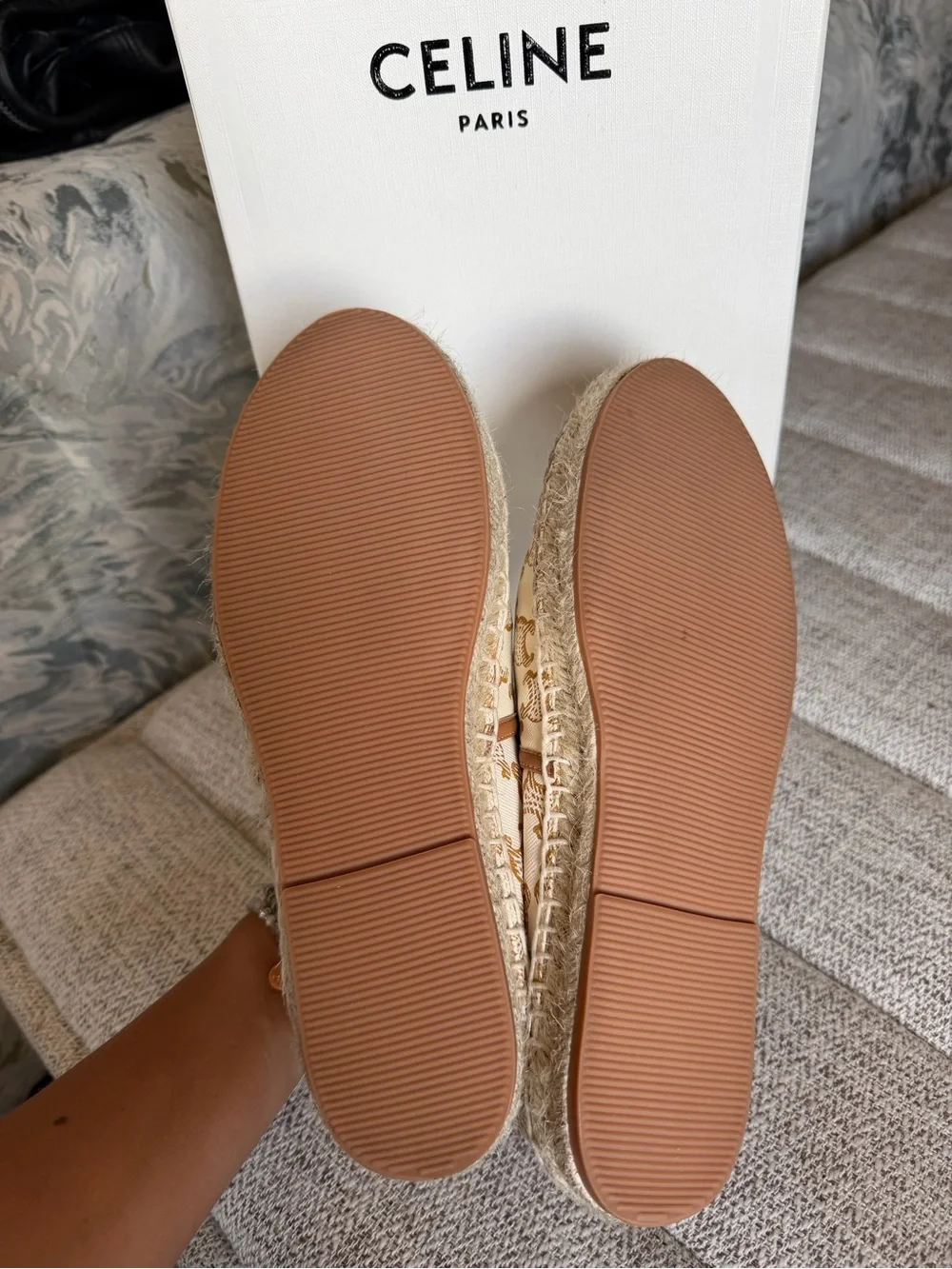 Celine Cream & Tan Logo Espadrille Slip-Ons